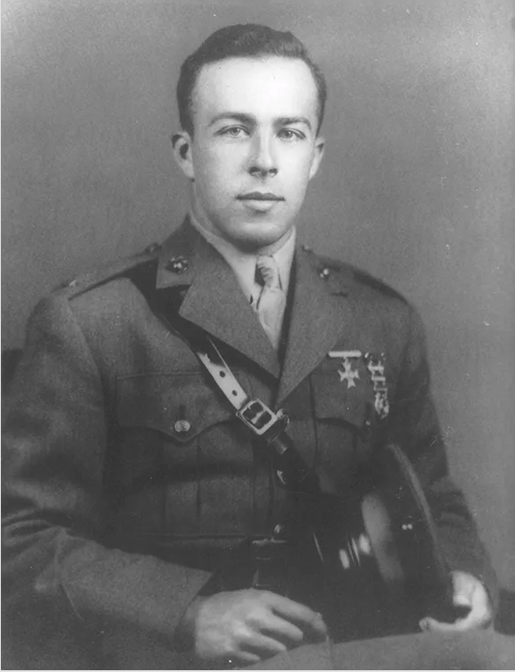 Black and white photo of George P. Shultz in Marine uniform