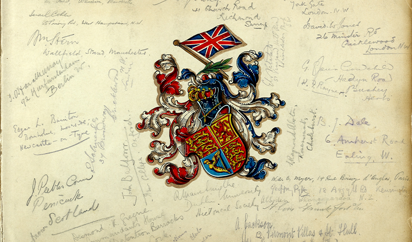 POW camp Ruhbleben emblem and prisoner signatures