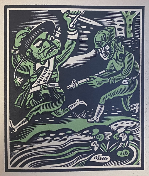 green, white and black illustration from 26 proverbios castellanos en acción