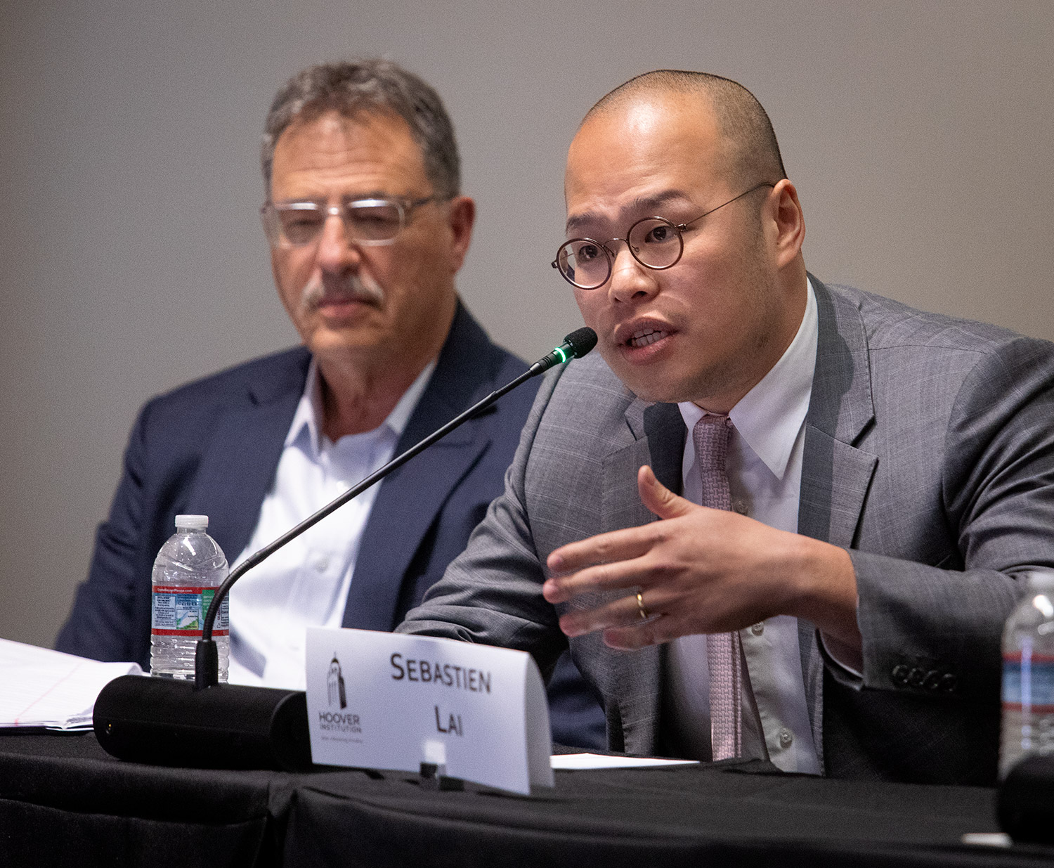Sebastien Lai, son of imprisoned Hong Kong democracy activist and newspaper publisher Jimmy Lai, speaks at the Hoover Institution on May 14, 2024.