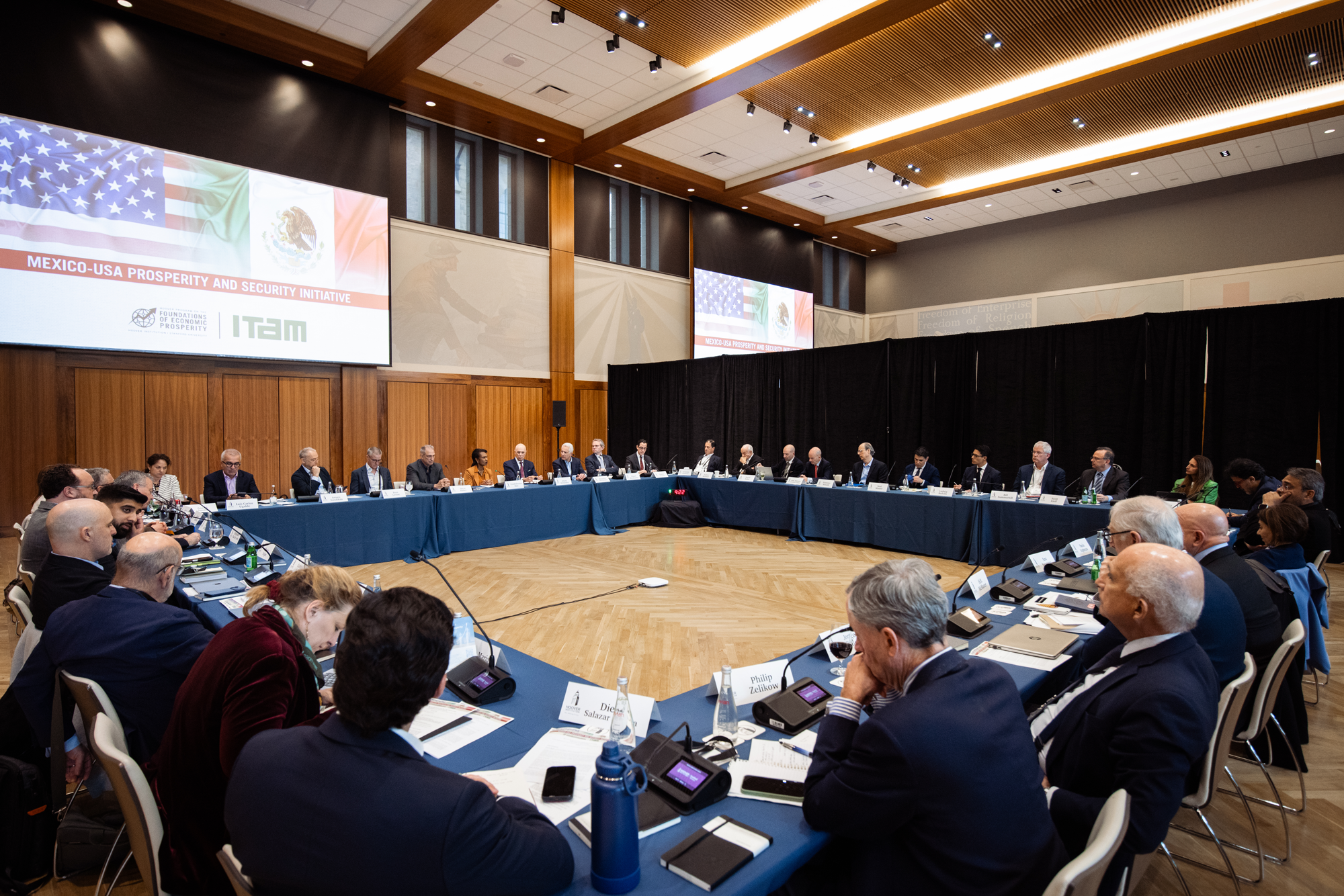 Scholars and former officials from the US and Mexico are seen in Hoover’s Blount Hall on April 20, 2026. (Patrick Beaudouin)