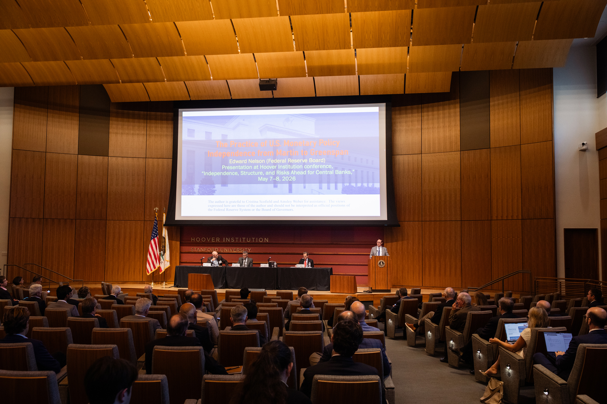 Attendees of the 2026 Hoover Monetary Policy Conference are seen in Hoover’s Hauck Auditorium on May 8, 2026.
