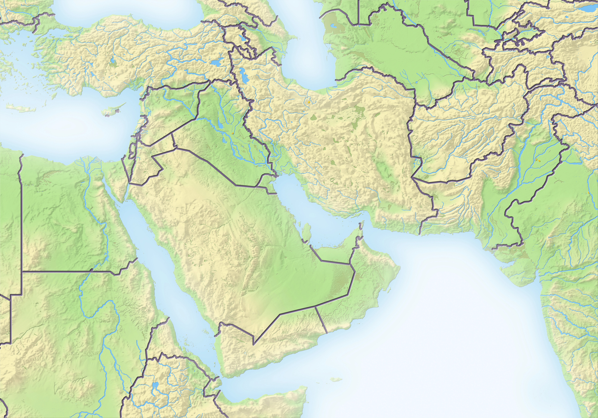 Near East, shaded relief map - stock photo