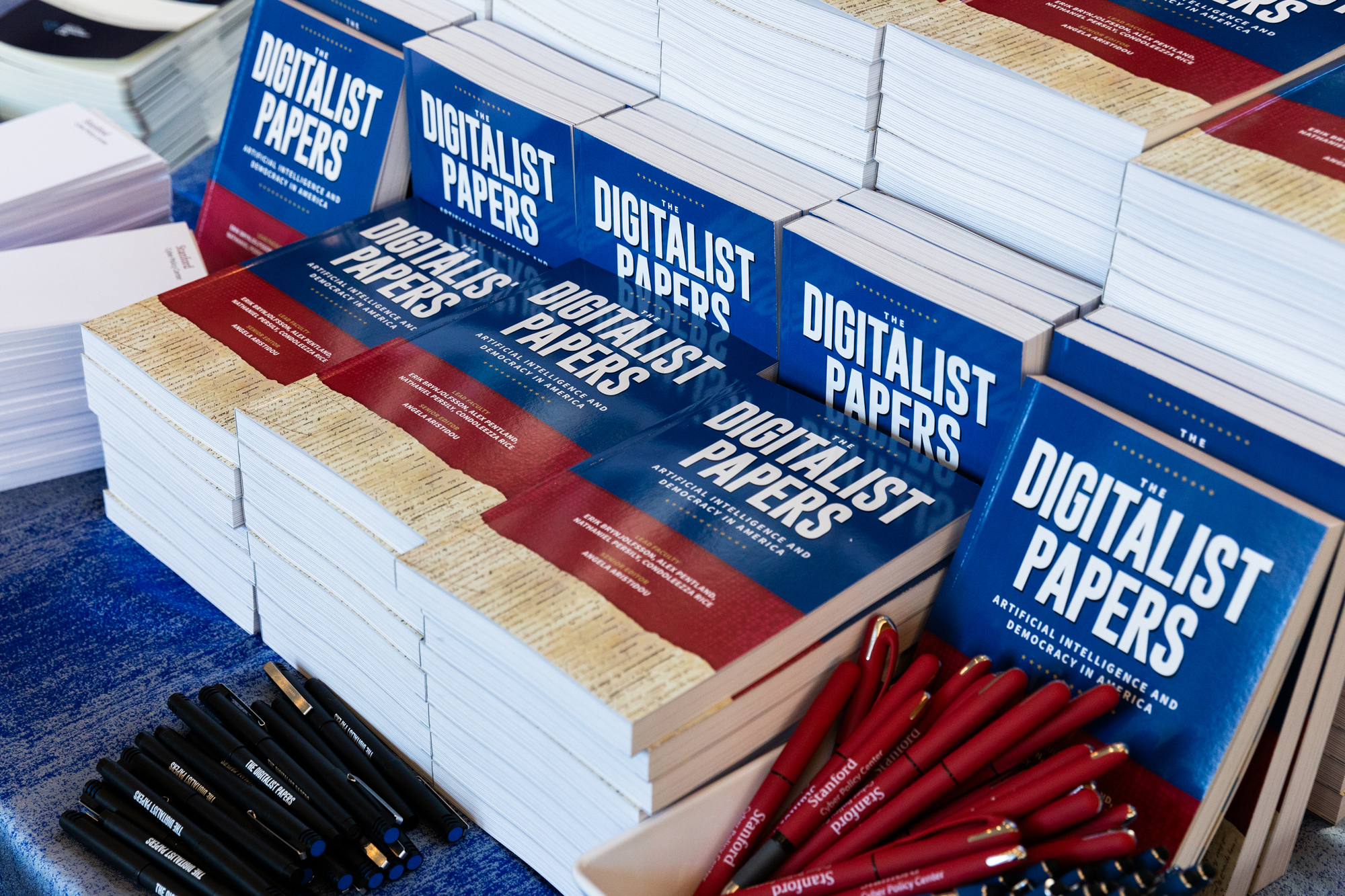 Copies of The Digitalist Papers are seen at the Hoover Institution on September 24. (Patrick Beaudouin)