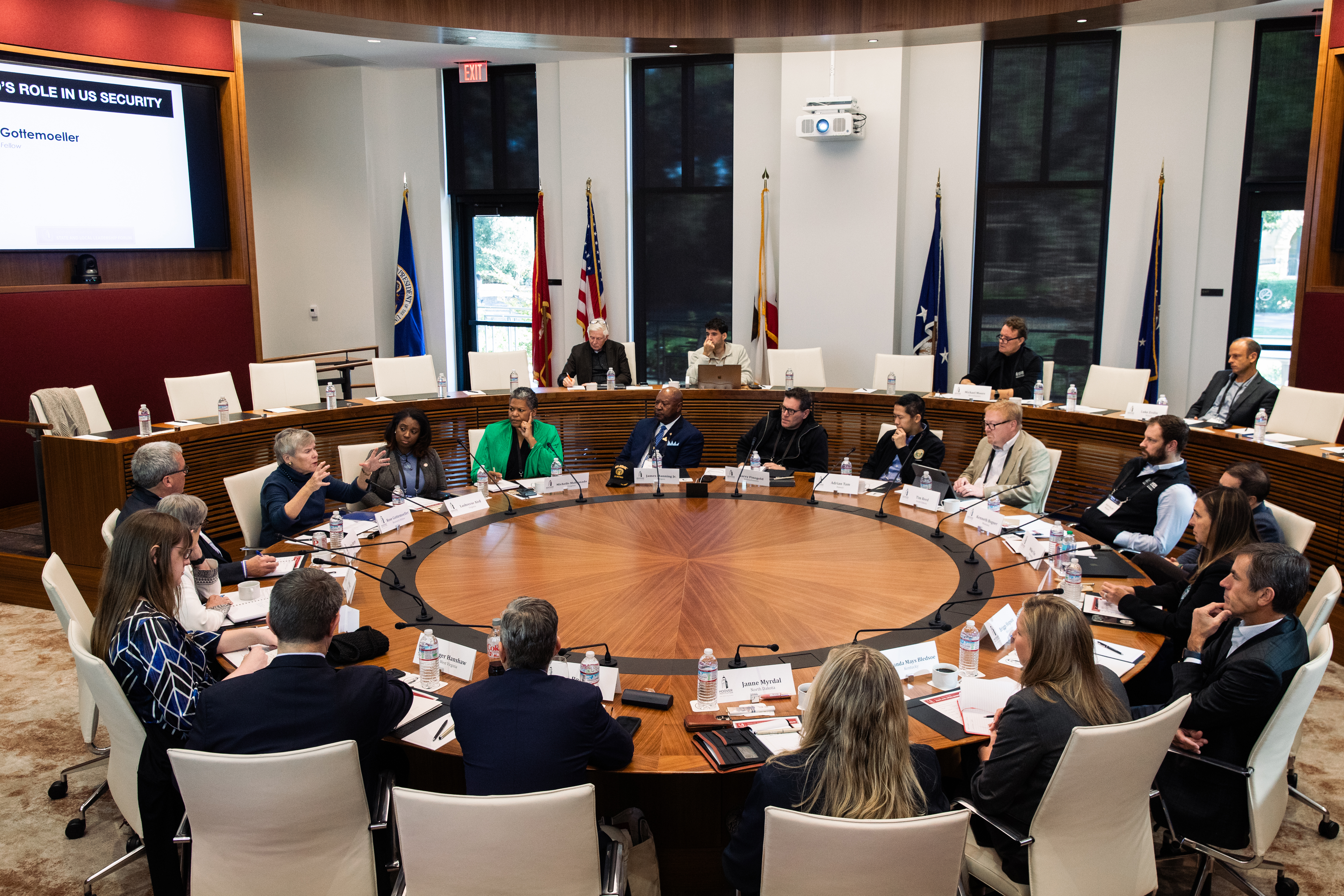 Research Fellow Rose Gottemoeller speaks to participants at the November State and Local Leadership Forum in the Annenberg Conference Room on November 18. (Patrick Beaudouin)