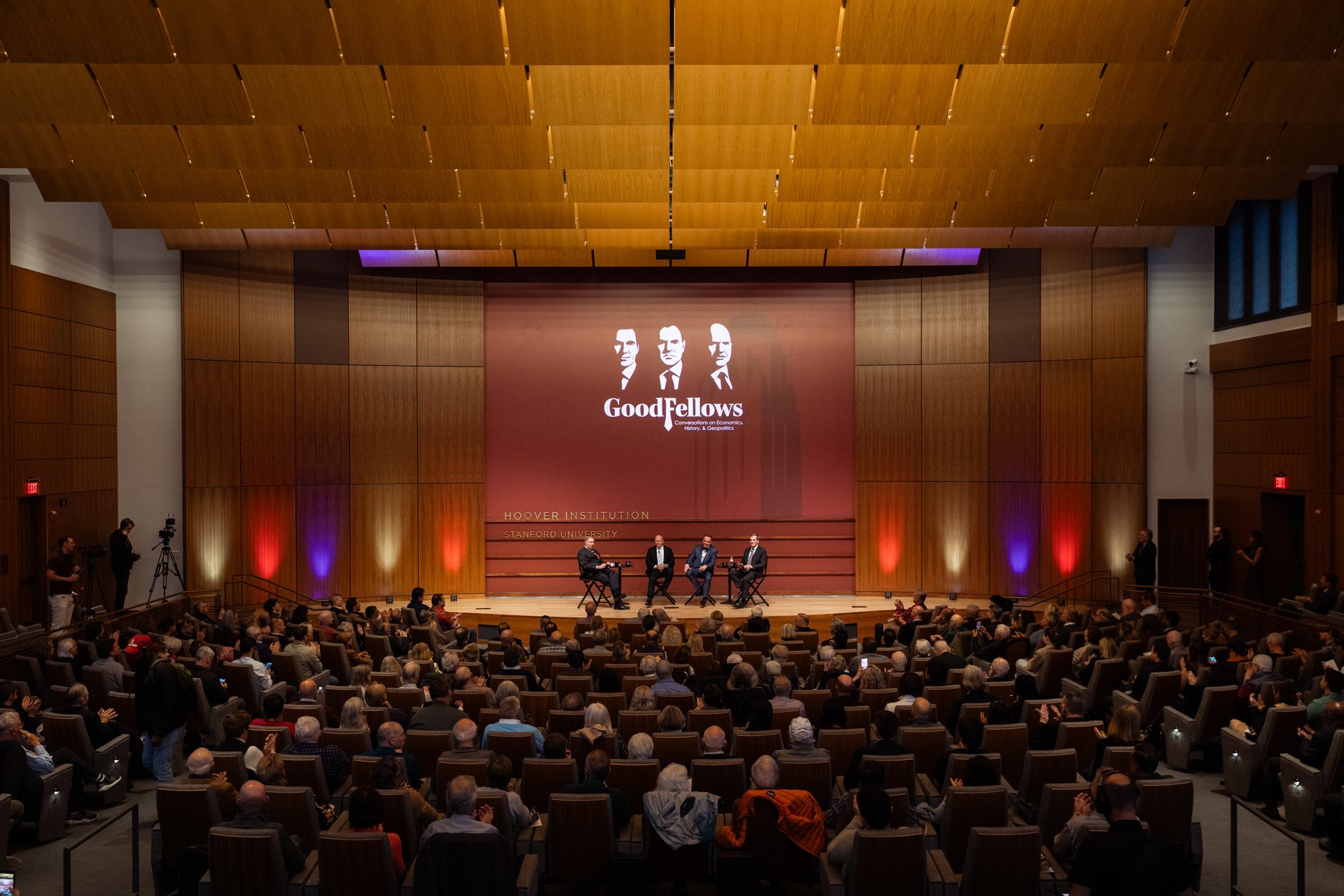 The GoodFellows are seen during a live taping of their podcast inside Hoover’s Hauck Auditorium on April 22, 2026. (Patrick Beaudouin)