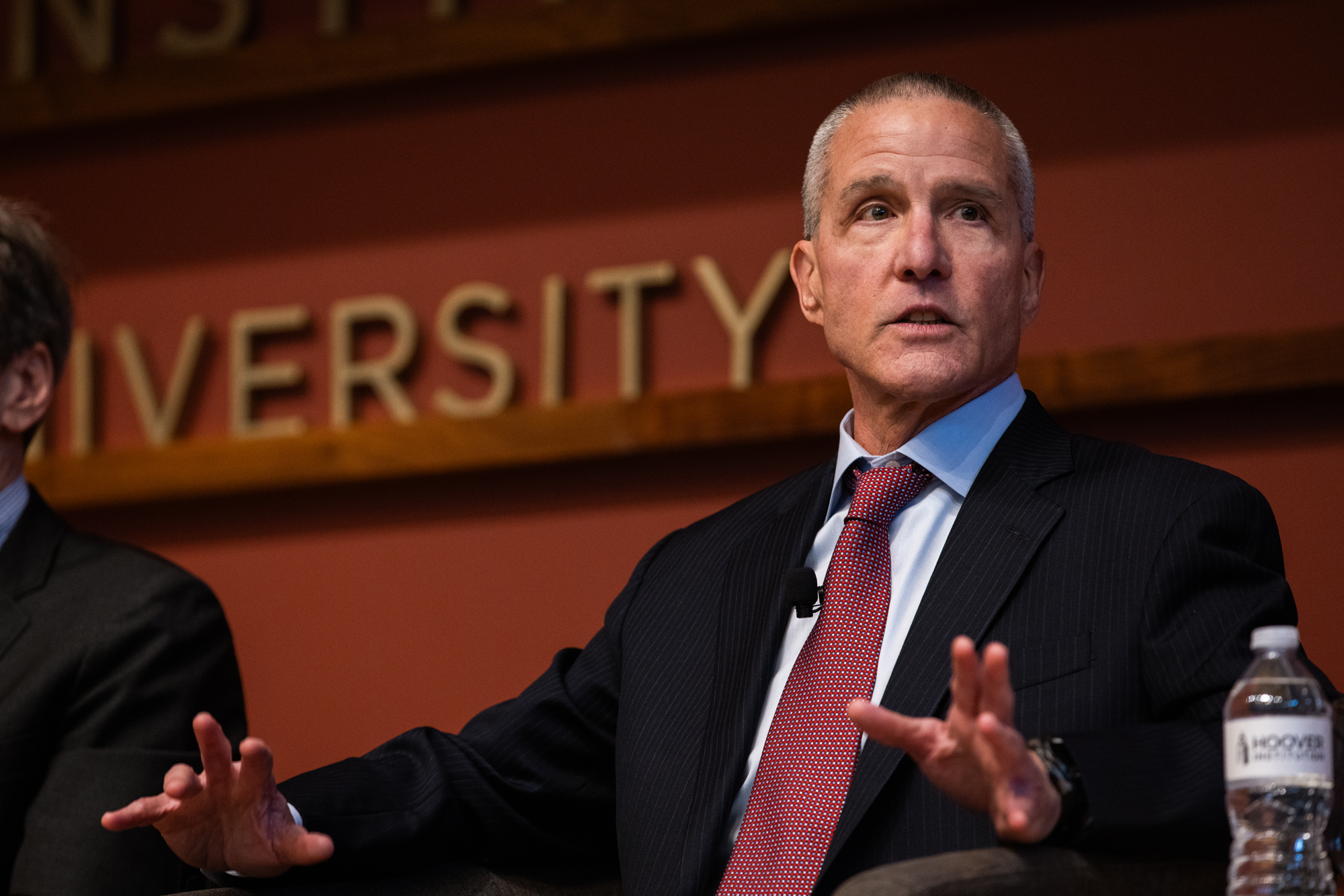 Senior Fellow Ross Levine speaks in Hoover’s Hauck Auditorium on May 12, 2026. (Patrick Beaudouin)