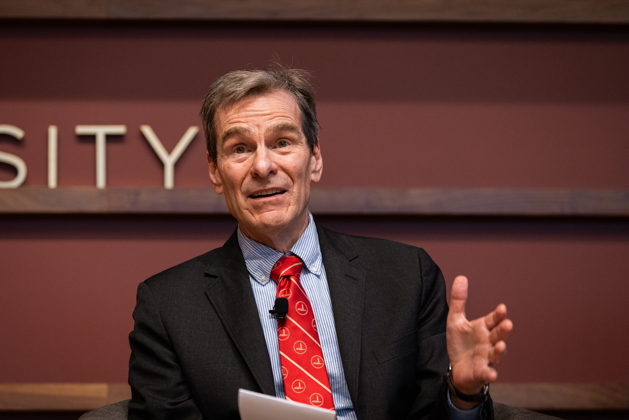 Senior Fellow John Cochrane speaks in Hoover’s Hauck Auditorium on May 12, 2026. (Patrick Beaudouin)