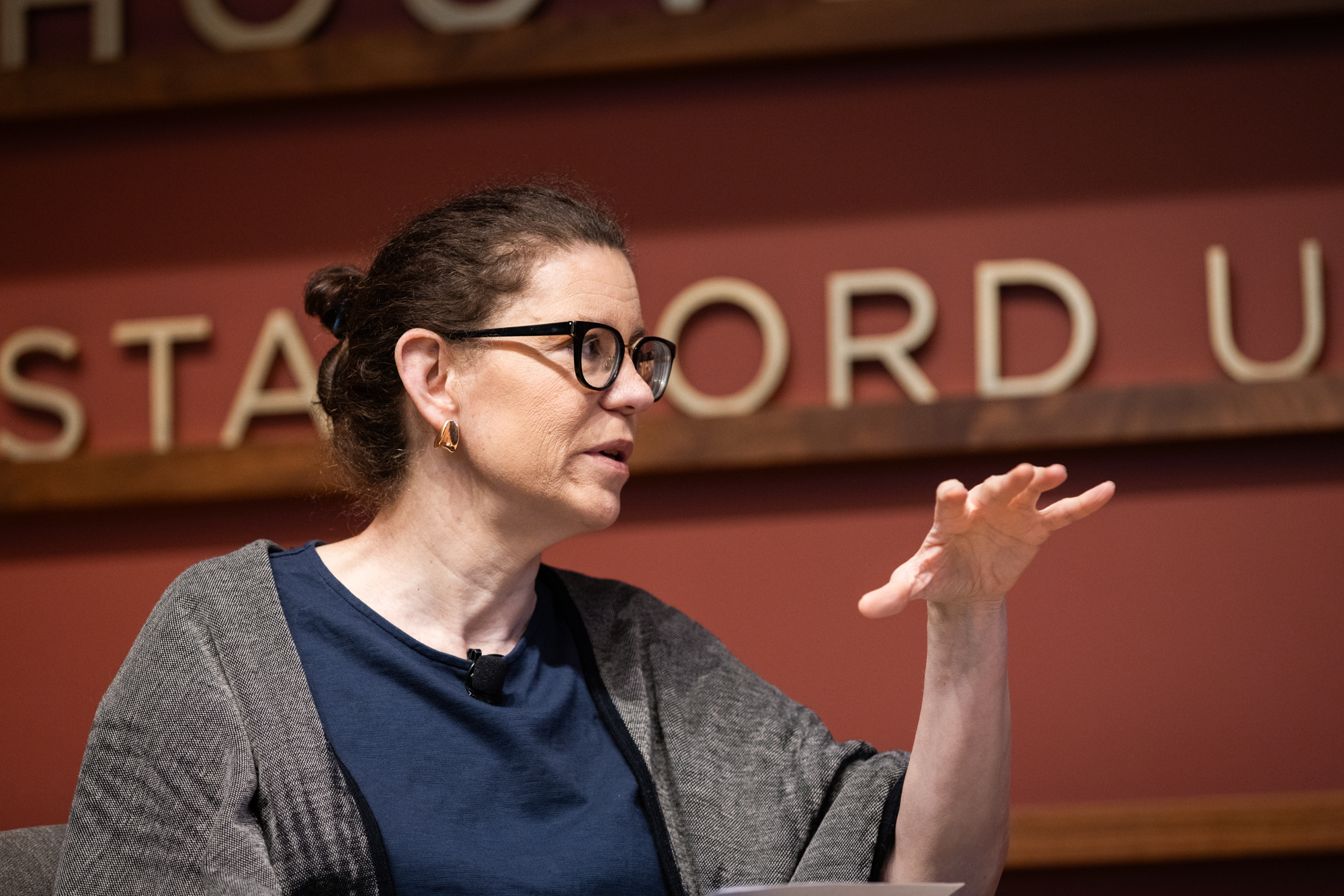 Washington Post columnist Megan McArdle speaks in Hoover’s Hauck Auditorium on May 12, 2026. (Patrick Beaudouin)