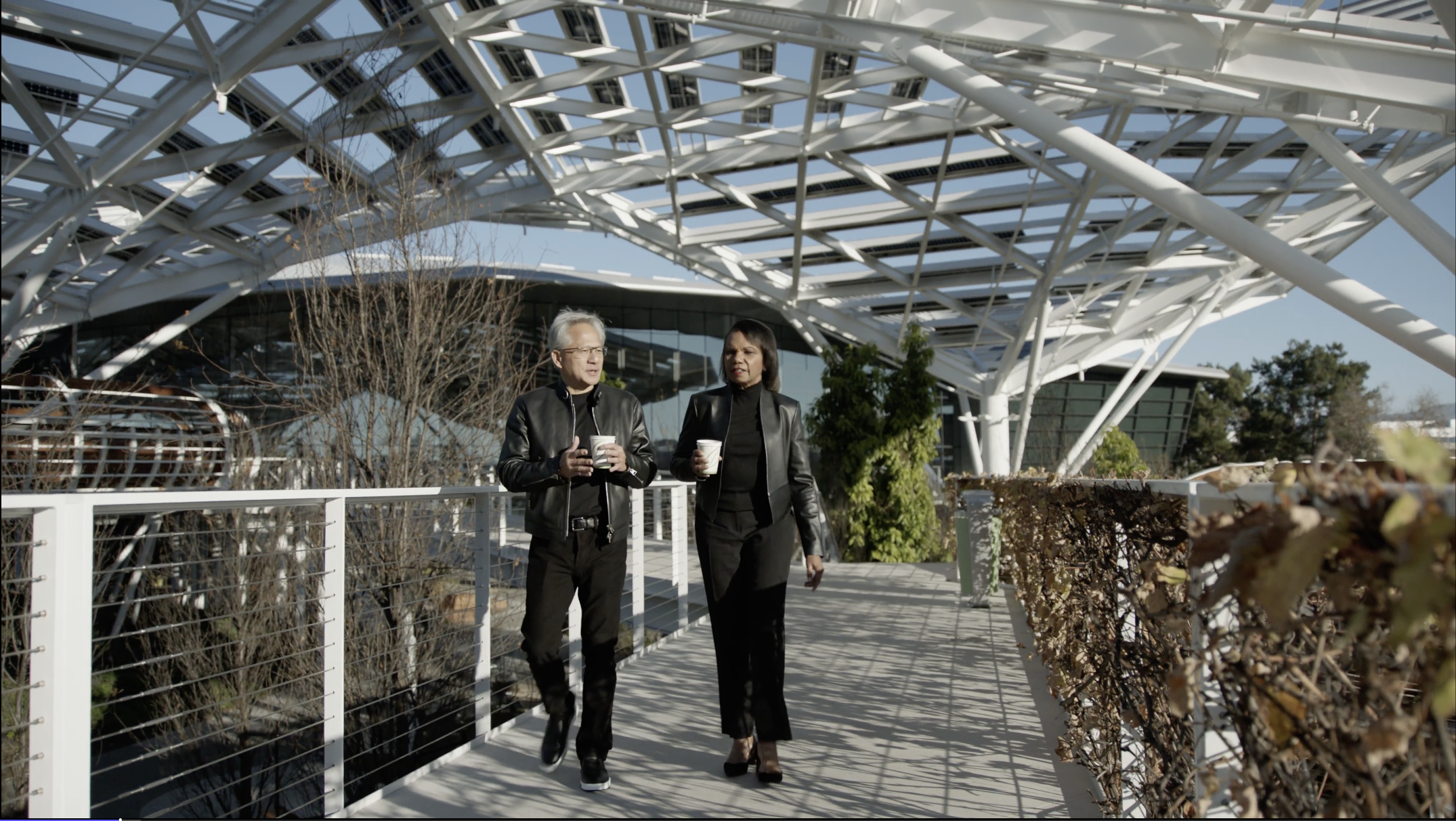 Jensen Huang explains the architectural design of the NVIDIA campus.
