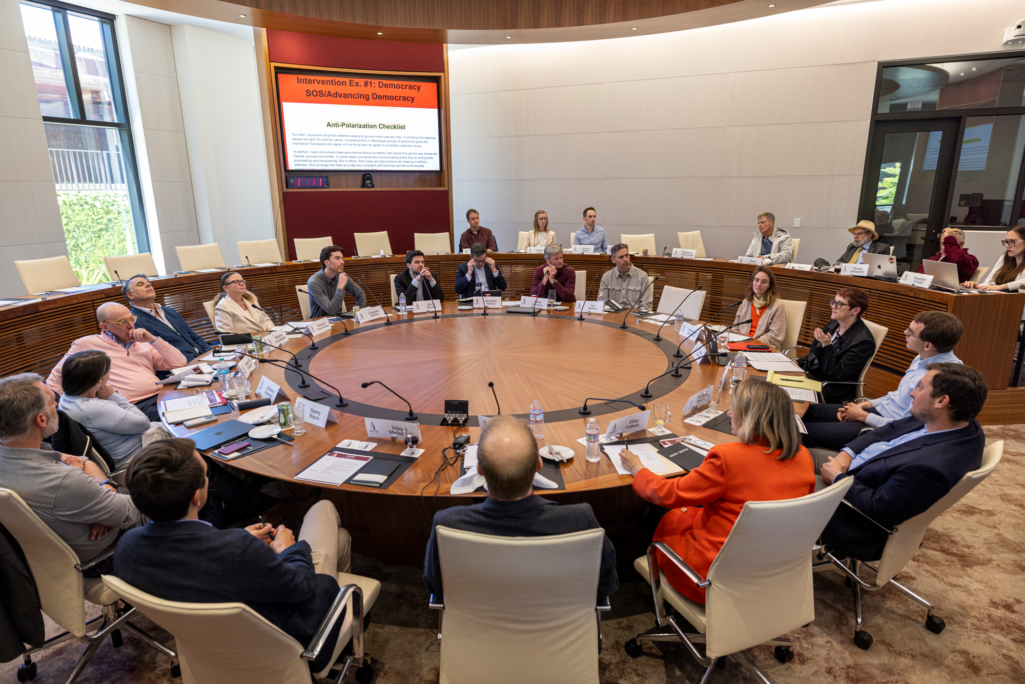 Scholars are seen in Hoover’s Annenberg Conference Room on May 15, 2026. (Patrick Beaudouin)