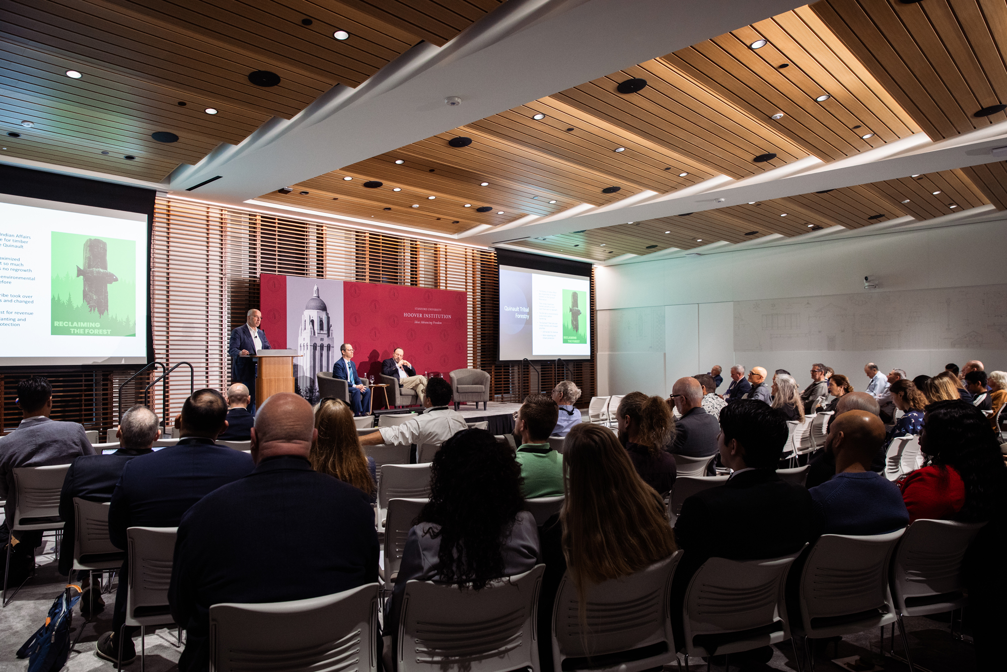 Attendees of Markets vs. Mandates are seen in Hoover’s Shultz Auditorium on May 12, 2026. (Patrick Beaudouin)