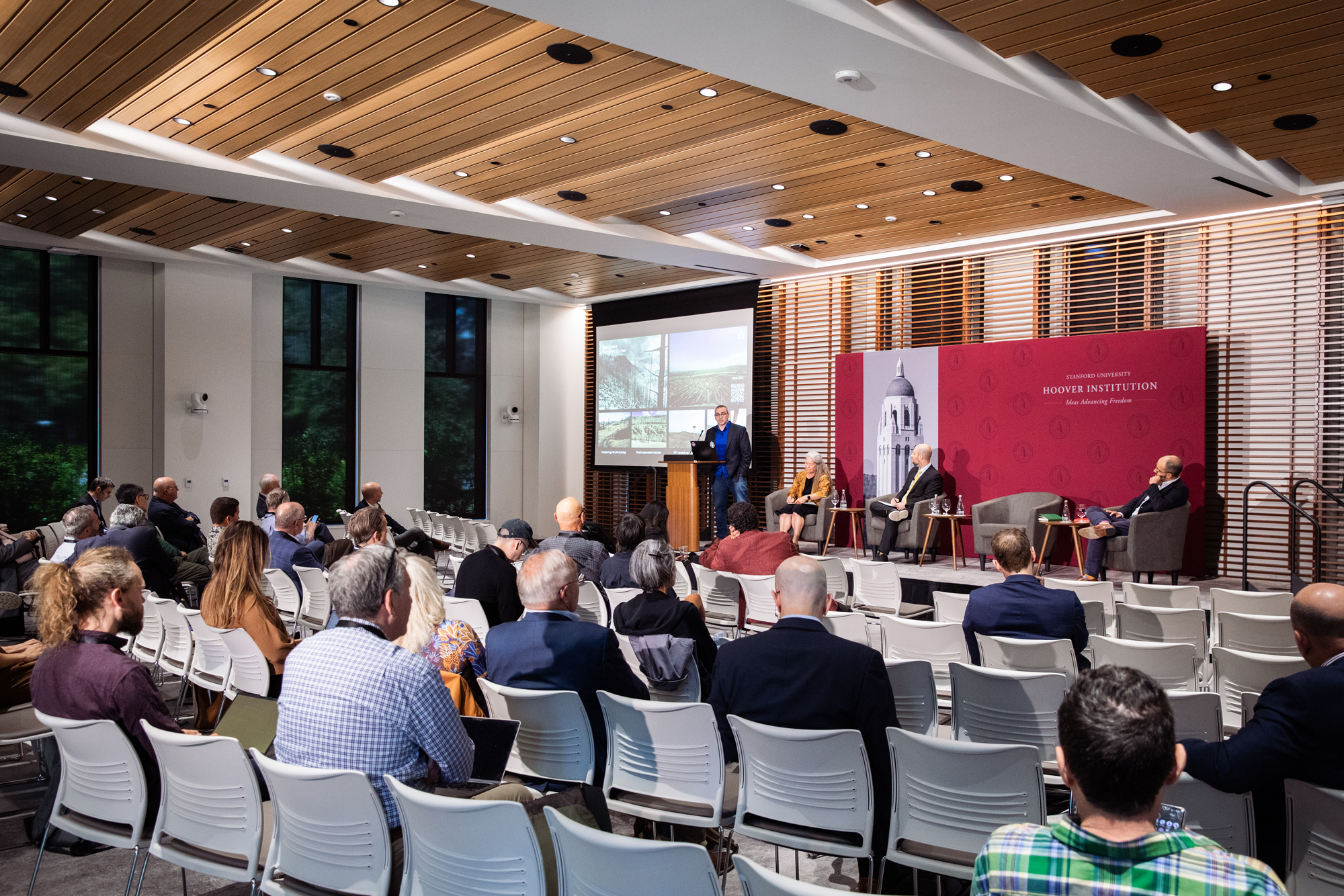 Participants in Hoover’s Enviropreneur Fellowship Program are seen in Hoover’s Shultz Auditorium on May 12, 2026. (Patrick Beaudouin)