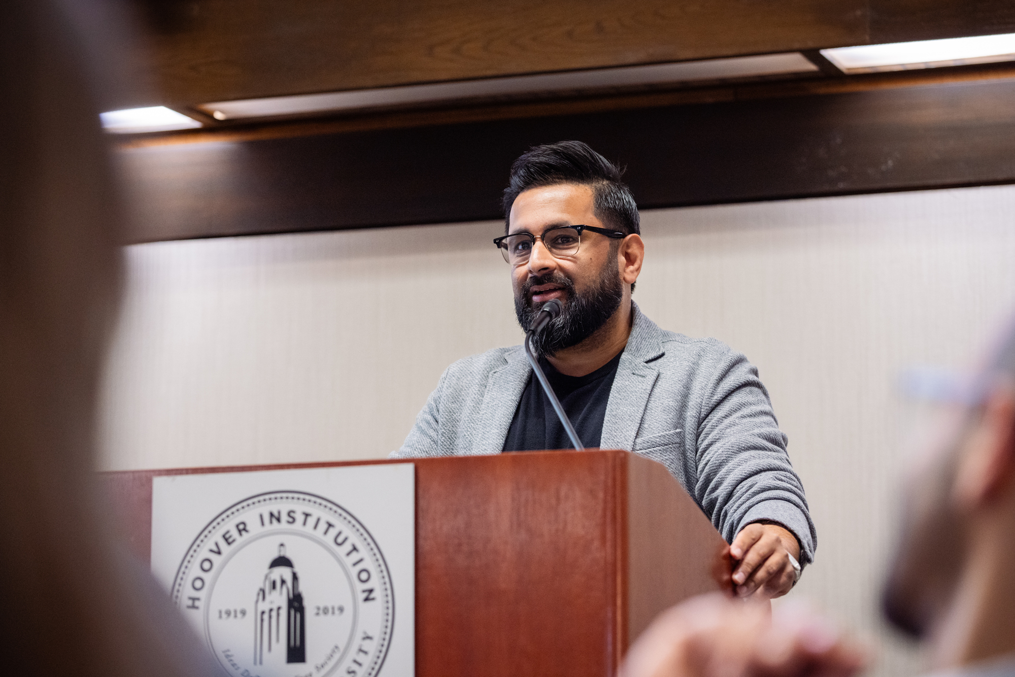 Niraj Swami of the Nature Conservancy speaks to attendees of Markets vs. Mandates on May 12, 2026. (Patrick Beaudouin)