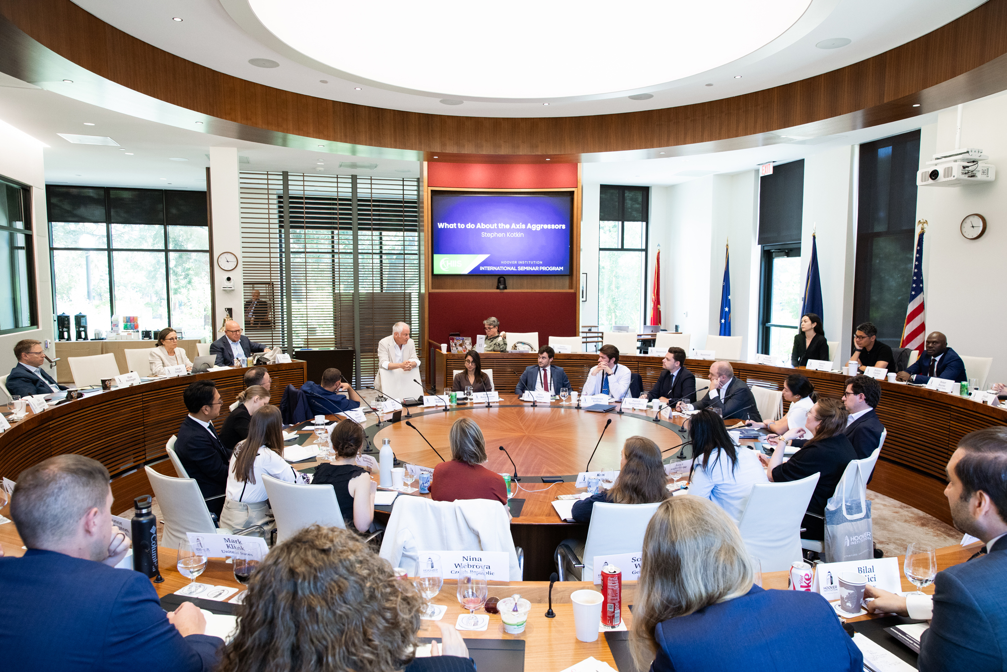 Participants in the 2026 Hoover Institution International Seminar are seen in Annenberg Conference Room on June 23, 2026. (Patrick Beaudouin)