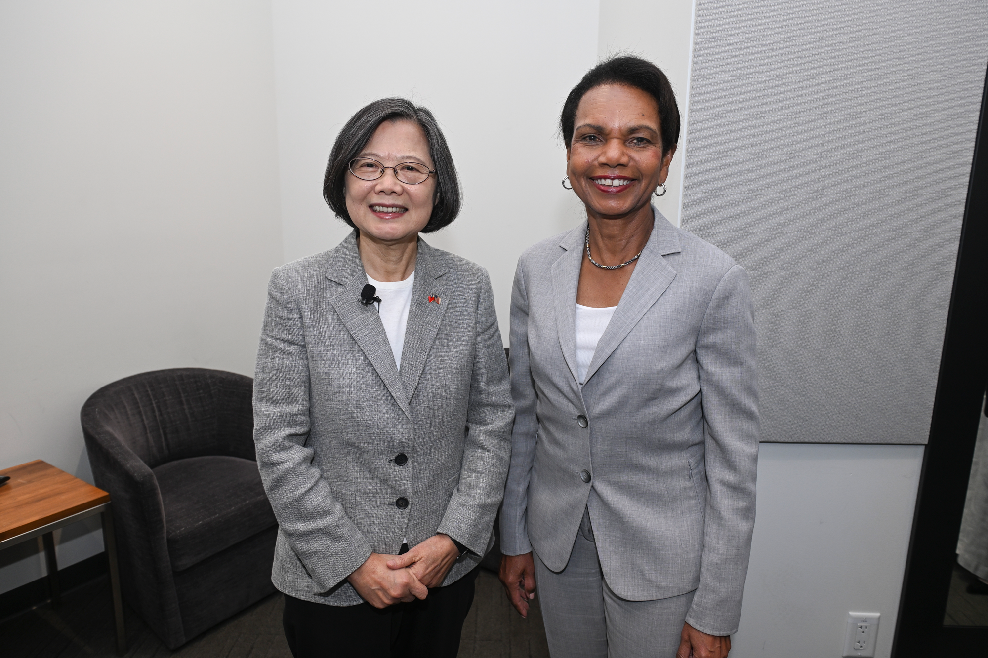 Former Taiwanese President Tsai Ing-wen and Hoover Institution Director Condoleezza Rice are seen at the Hoover Institution on October 8, 2026. (Rod Searcey) 