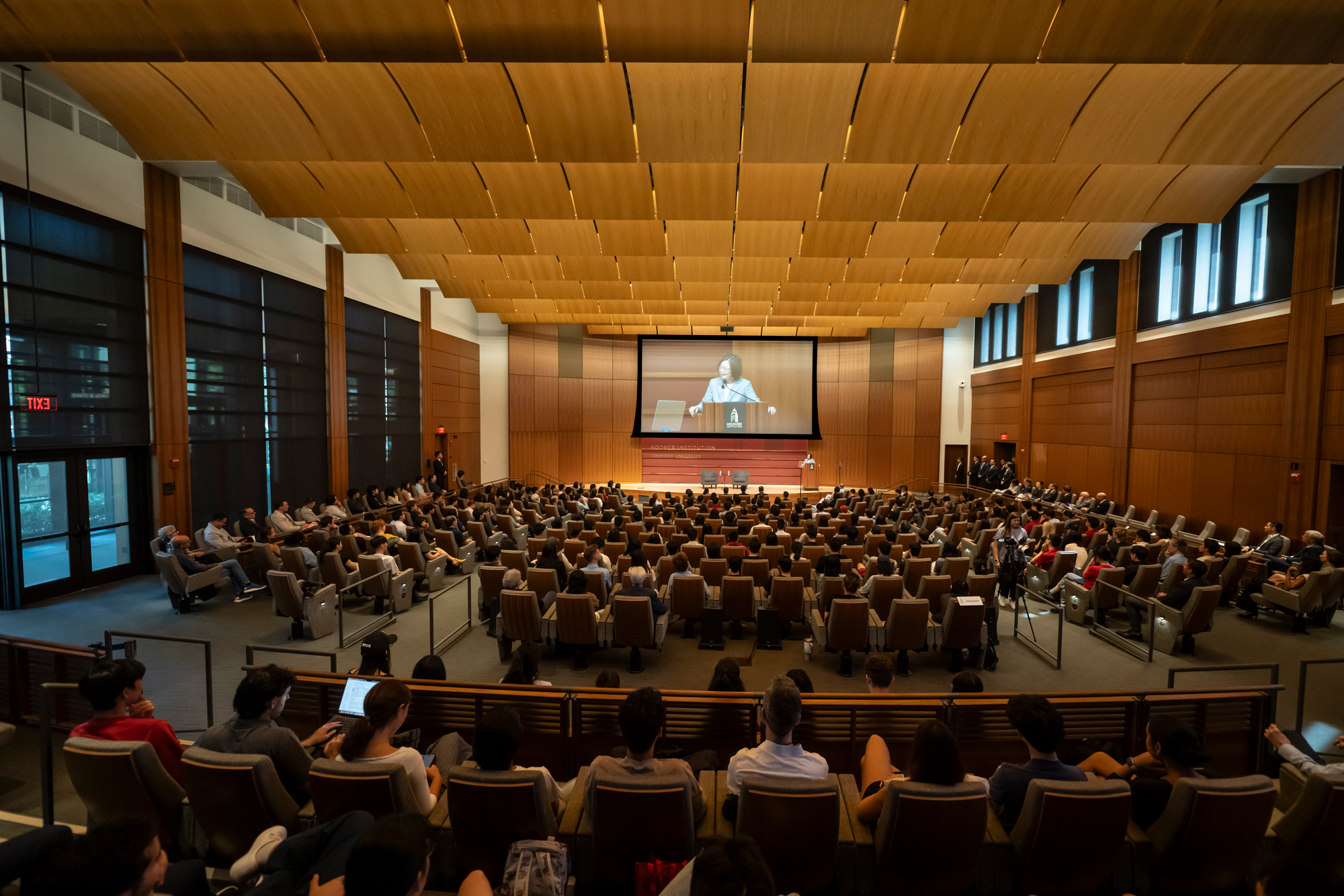 Former Taiwanese President Tsai Ing-wen speaks to a full Hauck Auditorium about her legacy as Taiwan’s President, on October 8, 2026. (Rod Searcey) 