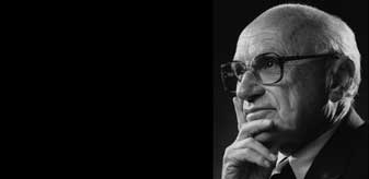 black and white image of Milton Friedman