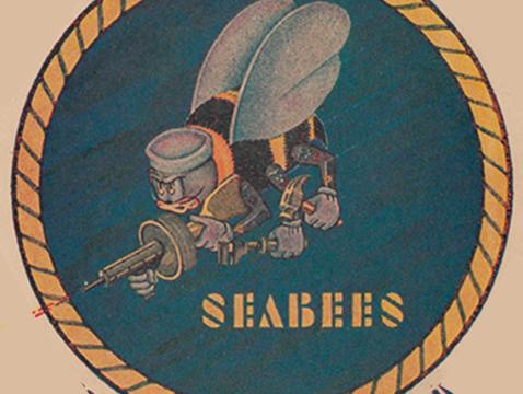 US Navy Seabee logo of a bumblebee shooting a tommy gun