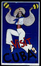 Painting of a gaily dressed woman dancing with maracas, Cuban Tourist Commission (Poster collection, CU 1, Hoover Institution Archives)