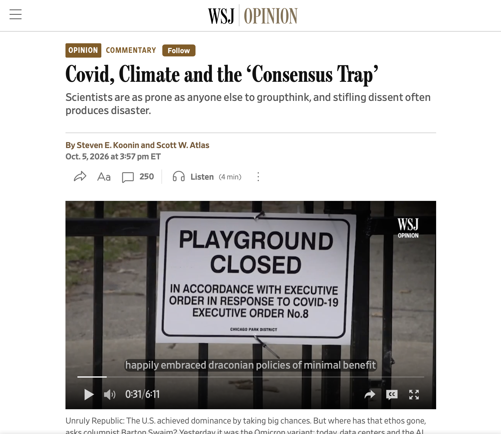Covid, Climate and the ‘Consensus Trap