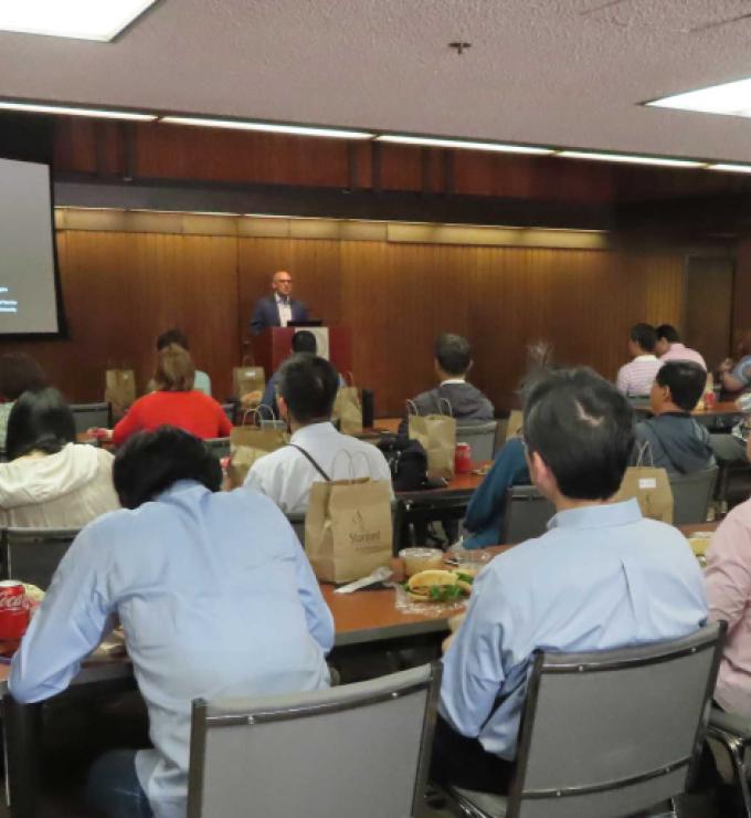Joseph Torigian speaking in front of attendees of the Modern China & Taiwan workshop 2022