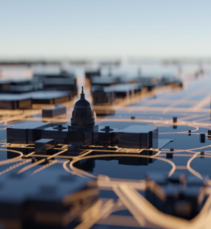 Washington DC hi-tech smart city background. 3D rendering. stock photo