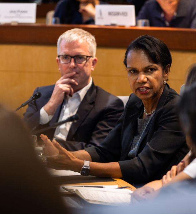 Condoleezza Rice and Drew Endy at the Inaugural Congressional Fellowship Program on Biotechnology Strategy 
