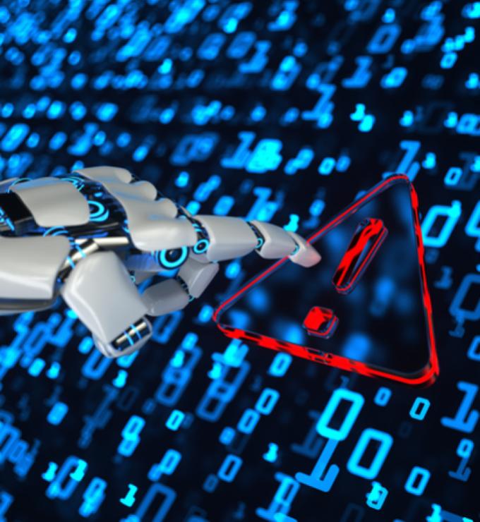 Robot Hand Warning Sign stock photo