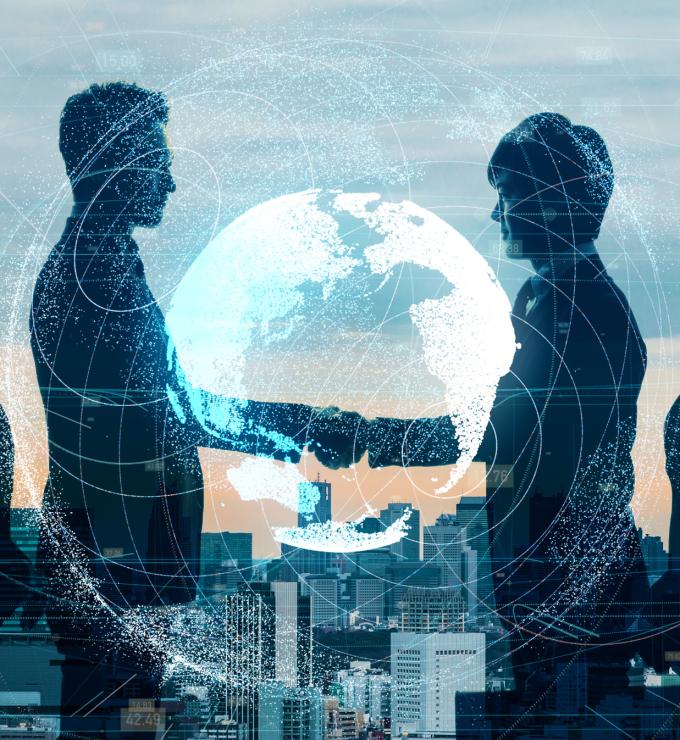 Global business concept. Shaking hands businessperson. stock photo
