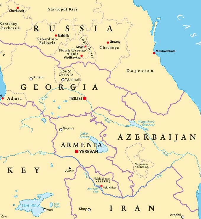 The Caucasus, or Caucasia, political map stock illustration