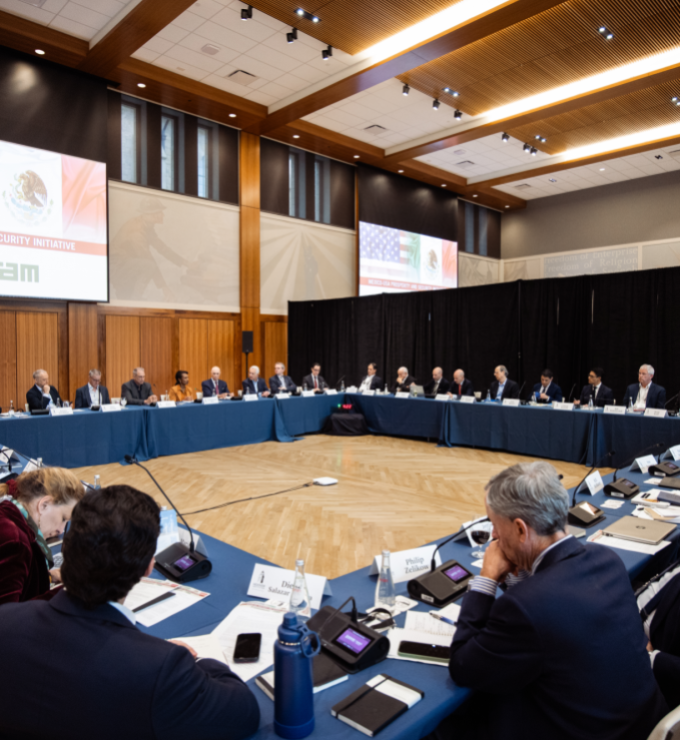 Scholars and former officials from the US and Mexico are seen in Hoover’s Blount Hall on April 20, 2026. (Patrick Beaudouin)