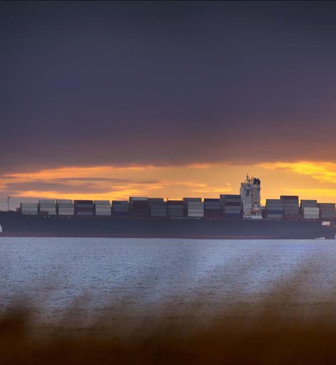 High resolution image of Container ships waiting to enter Cape Town harbour. - stock photo