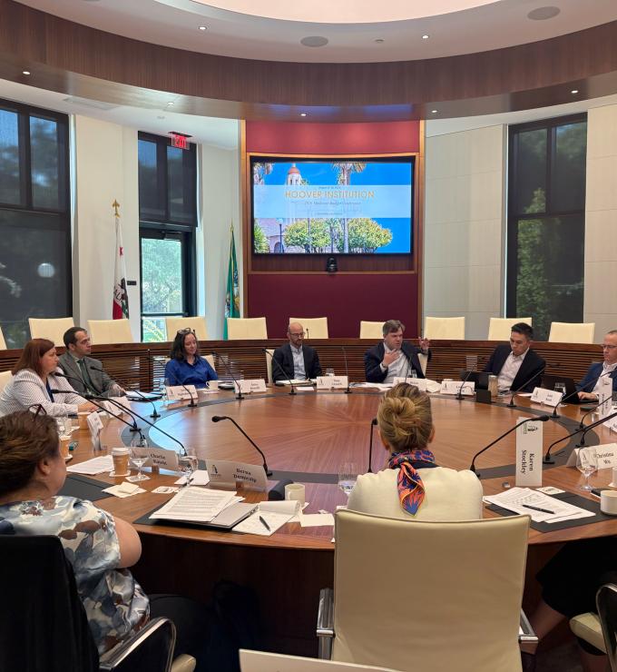 Attendees of the roundtable on Medicare budget options co-hosted by the Healthcare Policy Working Group and the Fiscal Policy Initiative are seen in the Annenberg Conference Room on August 17, 2026.  