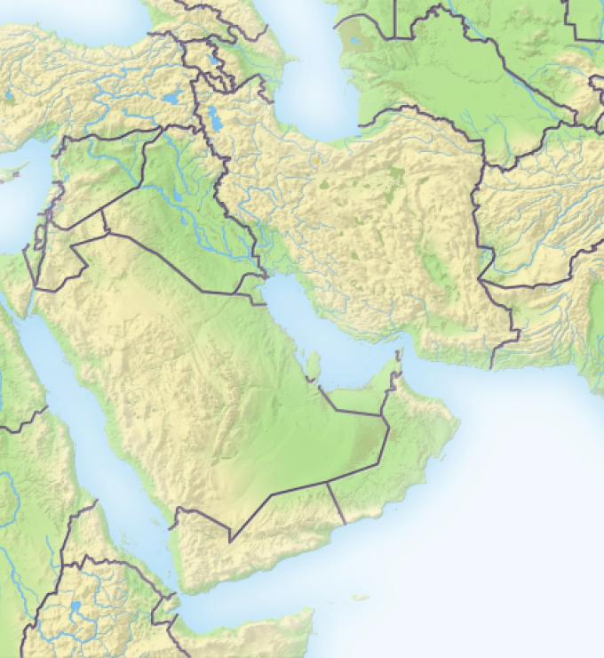 Near East, shaded relief map - stock photo