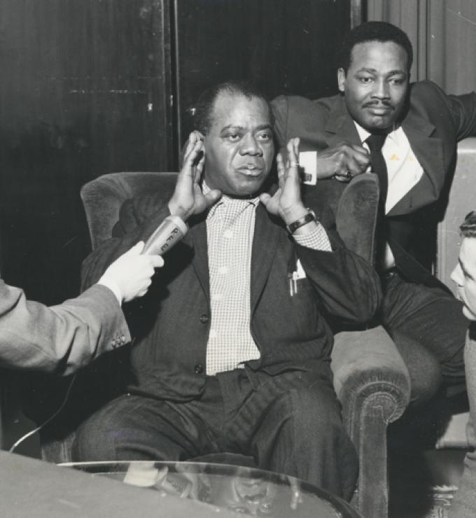 Louis Armstrong visits with Radio Liberty reporters