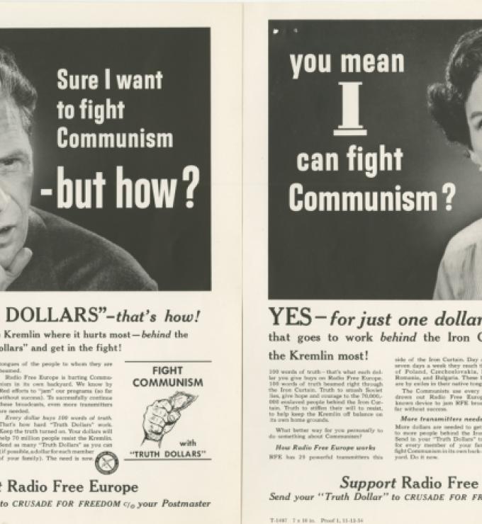 Proofs of advertisements from the Crusade for Freedom Advertising Council's "Truth Dollar" campaign, 1954  (Radio Free Europe/Radio Liberty, Inc. Corporate Records, Box 2236, Folder 1)