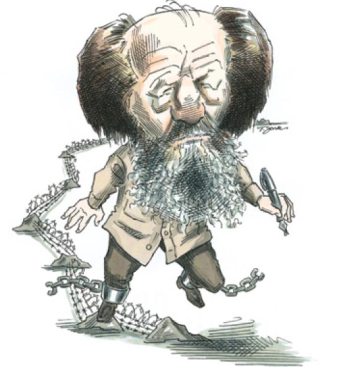 cartoon of Aleksandr Solzhenitsyn