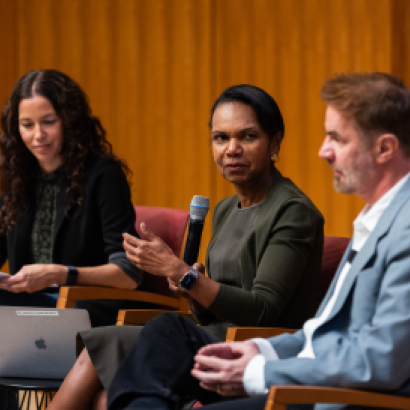 Hoover Institution Director Condoleezza Rice speaks about generative AI and democracy on September 24, 2024. (Patrick Beaudouin)