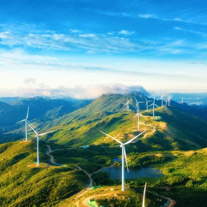 Large areas of wind power in the mountains stock photo in China