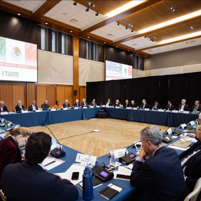Scholars and former officials from the US and Mexico are seen in Hoover’s Blount Hall on April 20, 2026. (Patrick Beaudouin)
