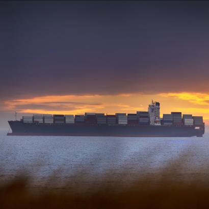 High resolution image of Container ships waiting to enter Cape Town harbour. - stock photo