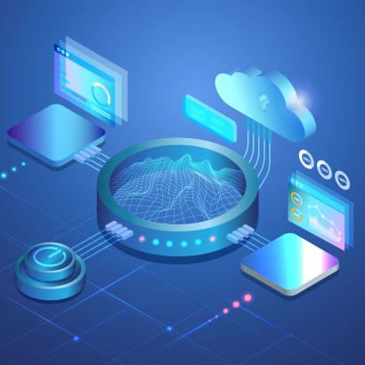 Sandbox, demo test software programing and mining cryptocurrency concept. 3D modern equipments with cloud computing virtual experiment simulation program. stock illustration