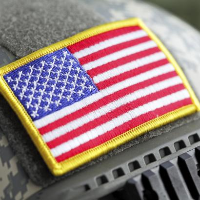 US flag on military helmet