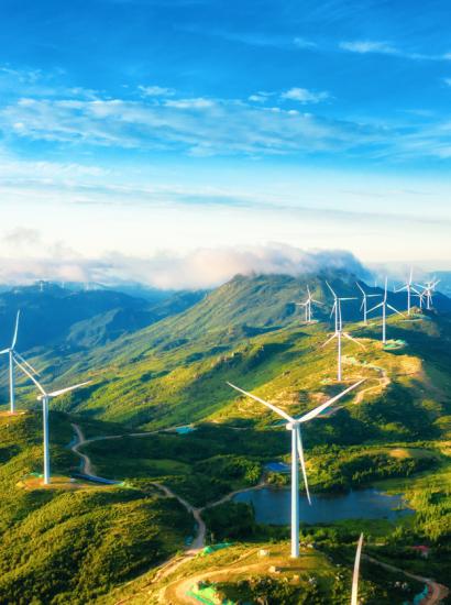 Large areas of wind power in the mountains stock photo in China