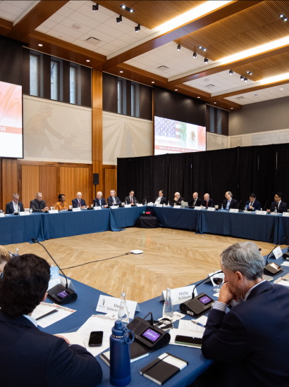 Scholars and former officials from the US and Mexico are seen in Hoover’s Blount Hall on April 20, 2026. (Patrick Beaudouin)