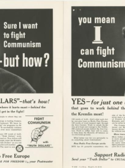 Proofs of advertisements from the Crusade for Freedom Advertising Council's "Truth Dollar" campaign, 1954  (Radio Free Europe/Radio Liberty, Inc. Corporate Records, Box 2236, Folder 1)