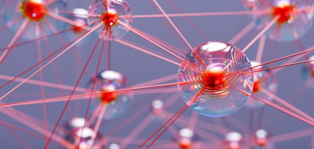 Abstract connection glass spheres stock photo