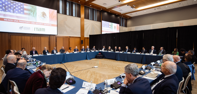 Scholars and former officials from the US and Mexico are seen in Hoover’s Blount Hall on April 20, 2026. (Patrick Beaudouin)