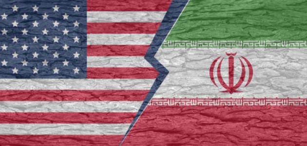 Severed ground separating the countries of america and iran on a cracked surface - stock illustration